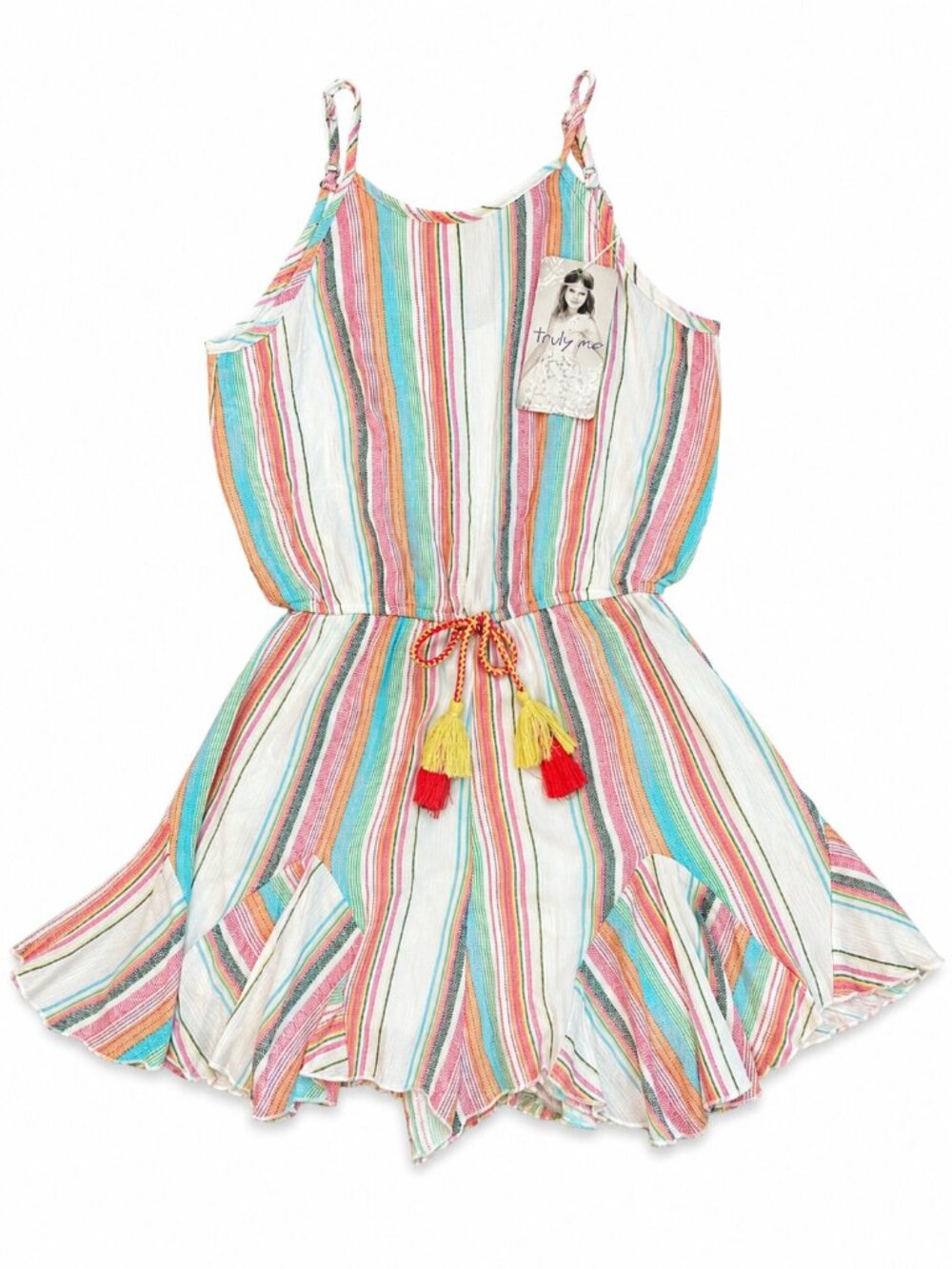 NEW Truly Me Boutique Striped Tween Girls Summer Romper sz 12 Colorful Tassles